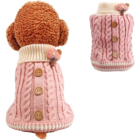 Varm Hundegenser Vintermote Klassisk Strikket Genser med Knapper for Jenter