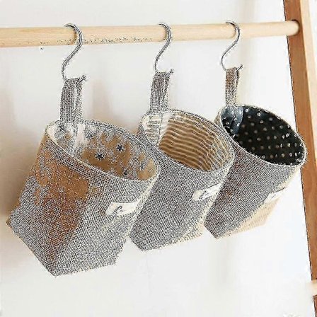 Sammenleggbar oppbevaringskurv i bomull og lin med håndtak, liten oppbevaringskurv, 3-delt sett A Starlight