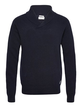 Lindbergh Lambswool L/S Shawl Collar Knit - Navy - M