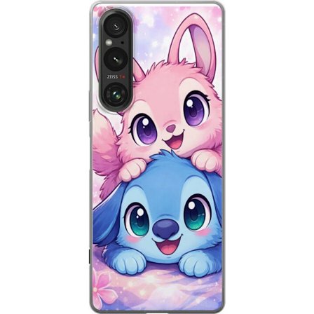 Kompatibel Mobilcover til Sony Sony Xperia 1 V SÃ ̧d kawaii illustration med pink og blÃ¥ fantasidyr, store Ã ̧jne og blÃ ̧de farver perfekt til bÃ ̧