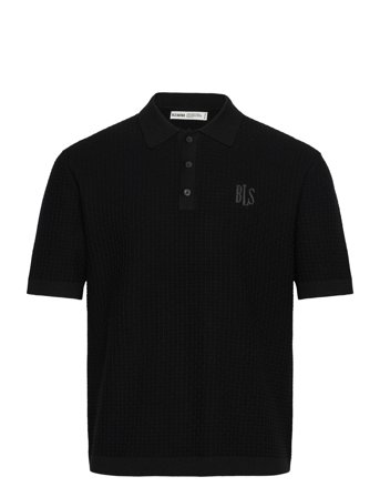 Wilkins Knit Polo Designers Knitwear Short Sleeve Knitted Polos Black BLS Hafnia