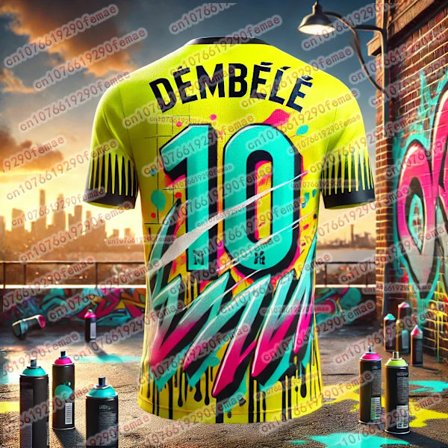 Miesten klassinen Dembélé Graffiti -kuvioinen T-paita, nopeasti kuivuva, hengittävä urheilupaita päivittäiseen kuntoiluun, juoksuun ja treeniin