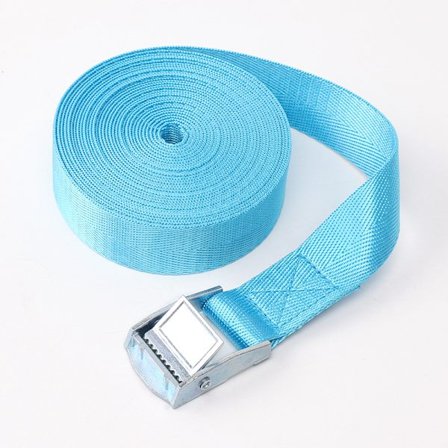 Sæt med 6 himmelblå spændestropper med spænde, spændelås, fastgørelsestropper maks. 250 kg, i henhold til, længde 4m bredde 25mm, i ét stykke, Flu