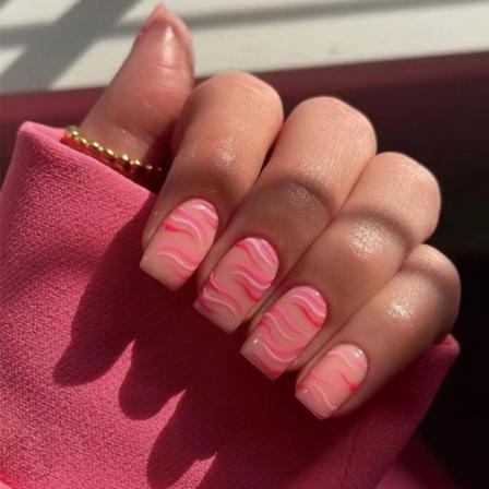 Manikyr Rosa Och Röda Kontrastränder Nail Patch 24st