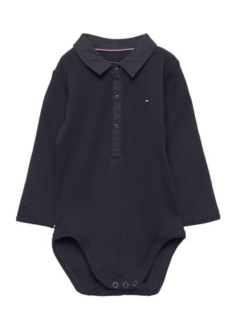 Baby Rib Collar Body L/S Bodies Long-sleeved Marineblå Tommy Hilfiger