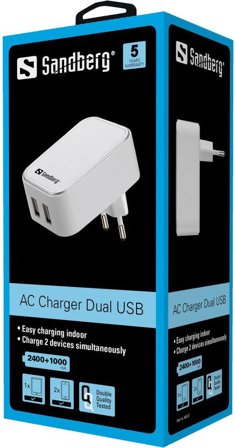 Sandberg AC Charger Dual USB 2.4+1A EU