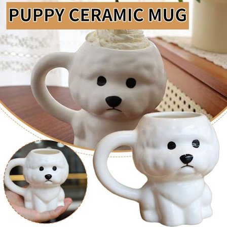 Söt mönstrad porslinskopp, söt valp keramisk tekopp, lämplig för män och kvinnor. En idealisk present till par, barn och vänner
