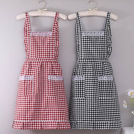 Sett med 2 stk kjøkkenforkle, pent kjøkkenforkle for kvinner (77cm*70cm, rød, svart)