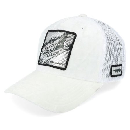 Skillfish - Vit trucker Keps - Grisjävel Silver Velvet White A-frame Trucker @ Hatstore
