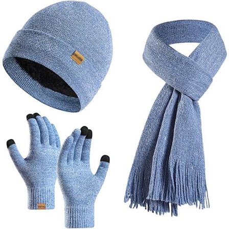 Vinter Unisex Hue Halstørklæde Handsker Sæt, Elastisk Strikket Hue Langt Halstørklæde Touchscreen Handsker med Tykt Fleecefor til Mænd og Kvinder 