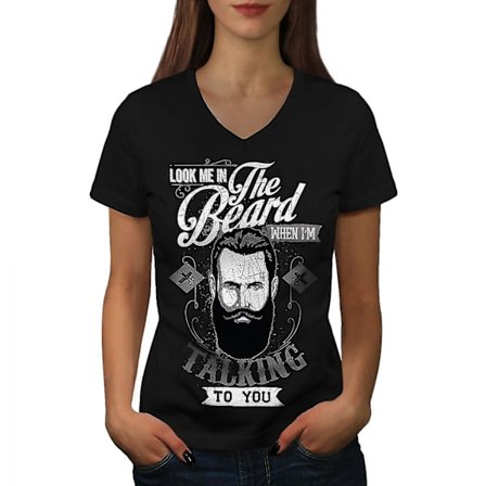Look Me In The Beard Kvinnor Svart T-shirt med halsringning