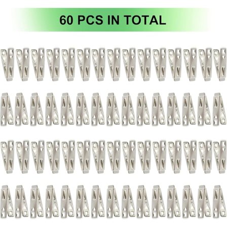 60 stk. rustfri stål tøjklemmer med stk.