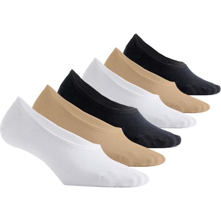 Usynlige Strømper til Kvinder, Lave, Korte Bomuldsstrømper med Skridsikkerhed, 6-8 Par Sort/Hvid/Nude_6 Par