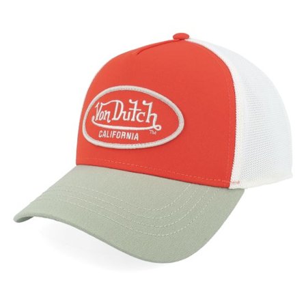 Von Dutch - Röd trucker Keps - Oval Patch White/Red/Grey Trucker @ Hatstore