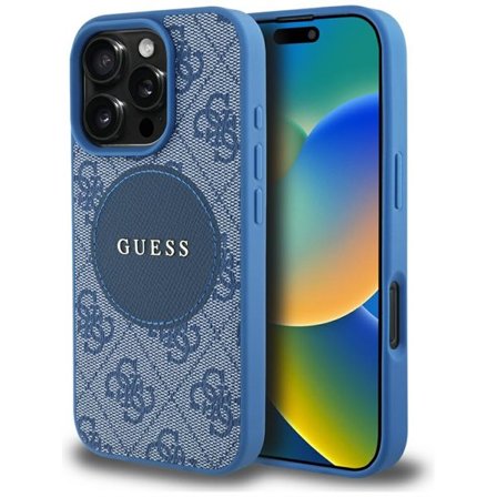Guess 4G Circle Classic MagSafe-etui med logo for iPhone 16 Pro - blå