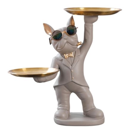 Fransk Bulldog Butler Staty Resin Hund Butler Med Bricka För Vardagsrummet