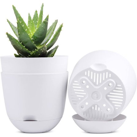 Självbevattnande blomkrukor för inomhus- och utomhusbruk Vita 13 cm (3 st)