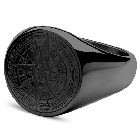 Black Surgical Steel Compass Signet Ring for Men - Signet rings