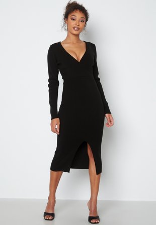 BUBBLEROOM Lima knitted wrap dress Black Klær