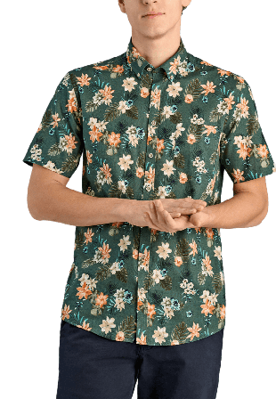 Lindbergh Printed cotton/linen shirt S/S Kortärmade skjortor Herr Grön XL