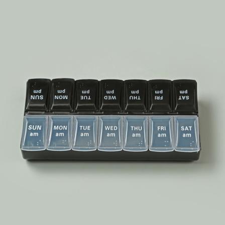 14-ruters dobbelrad emballasje bærbar medisinboks Transparent Black Cover Large