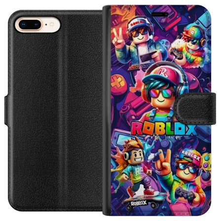 Yhteensopiva Lompakkokotelo Apple Apple iPhone 7 Plus Värikäs Roblox-peliryhmä kuulokkeilla, ohjaimilla ja neonväreillä, täydellinen lapsille ja