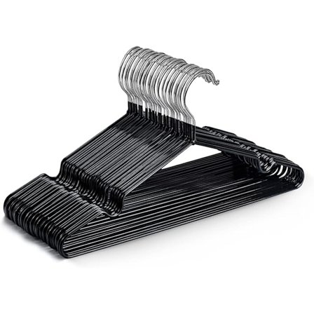 20 stk. Premium Gummibelagte Metal Bøjler - Kraftige - Pladsbesparende Organizer Bøjler til Garderobestativ (Sort)