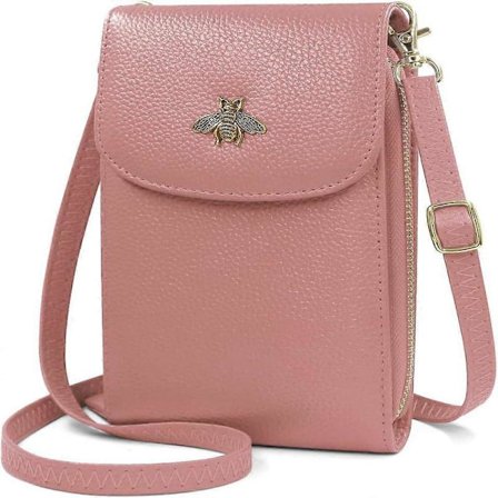 Crossbody Telefonpung Dame Ægte Læder Telefonpung Lille Mobiltelefon Crossbody Skuldertaske Pung med 8 Kortpladser Flere Rum (Pink)