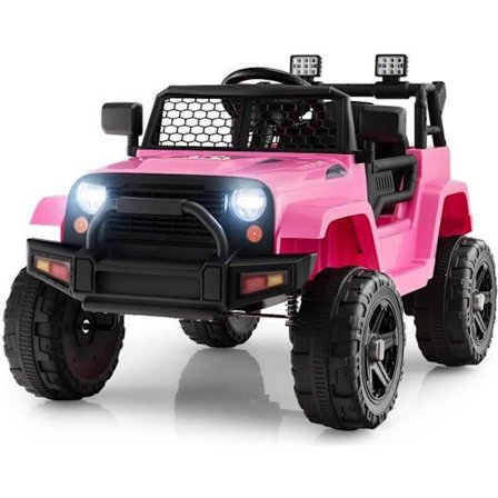 COSTWAY Sähköauto 12V/4,5 Ah lapsille, 2,4G kaukosäädin, hidas käynnistys, musiikki, äänitorvi, LED, 3-8 vuotta, vaaleanpunainen