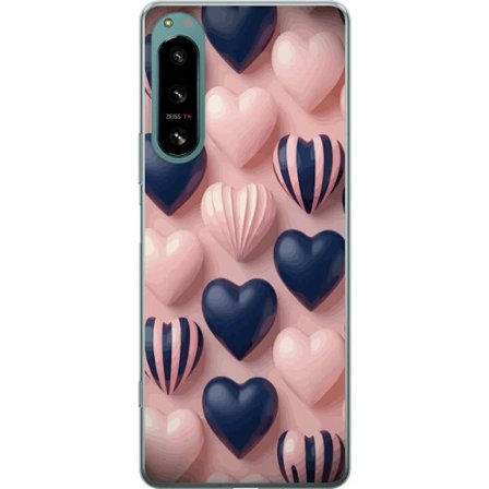 Kompatibel Mobilcover til Sony Xperia 5 IV Bløde tredimensionelle hjerter i lyserød og navytoner i et romantisk mønster