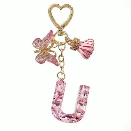 26 bogstaver at vælge imellem, pink skinnende nøglering med bogstav