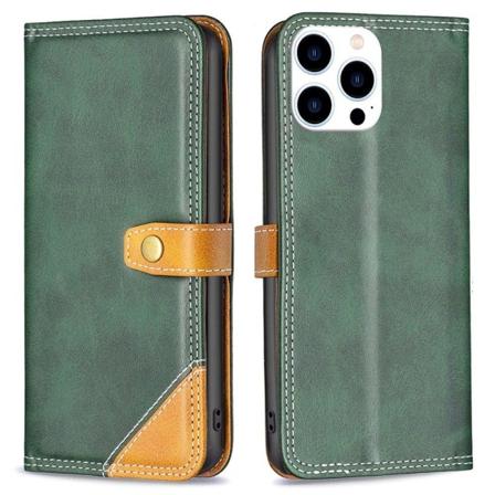 BINFEN tvåfärgat läder iPhone 14 Pro fodral - Grön Grön