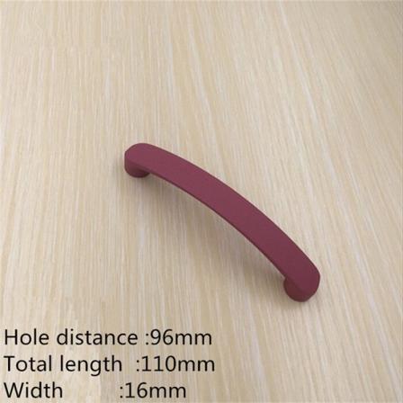 Moderne flerfarget massiv aluminiumslegering Skaphåndtak Kjøkkenskapdør trekker skuffknapper rose red 96mm