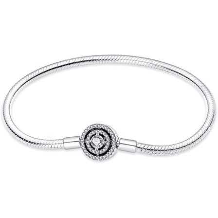 AVEKI 925 Sterling Silver Ormkedjearmband Fullt Kompatibelt med Pandora Berlocker, Sött Kloarmband med Blankt Runt Spänne Berlock Transparent CZ-FY
