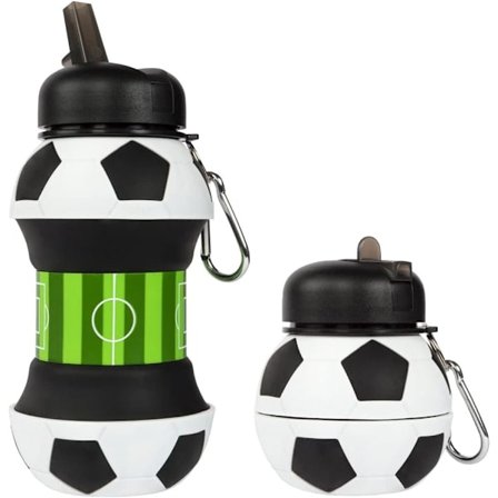 Fotbollsvattenflaska - Unika fotbollspresenter för pojkar och flickor - Cool vattenflaska för barn, hopfällbar, läckagesäker - Vattenflaska för pojkar