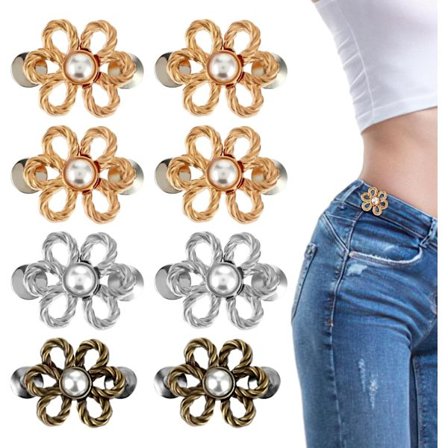8 st Detachbara Midjebandsstramare, Justerbara Jeansknappar, Byxklämmor för att Strama åt Midjan, Dekorativa Knappar utan Sömnad