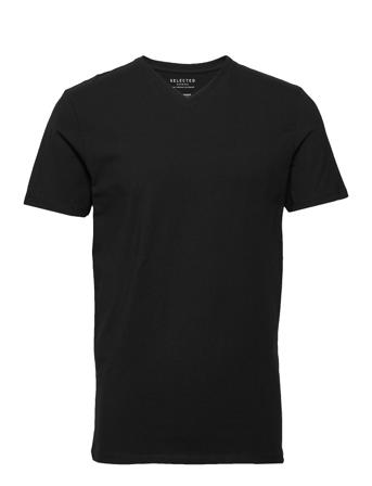 Slhnewpima Ss V-Neck Tee B T-shirts Short-sleeved Svart Selected Homme