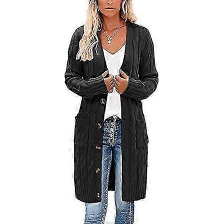 Dammode Långärmad Lös Lång Dam Tjock Stickad Kofta