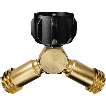Propan Tank Y-Splitter, Propan Adapter 2-veis Ventil for en 20lb LP Gassflaske som Kobler til 2 Apparater, Grill, Varmeovn, Komfyrer og Mer - Perfekt