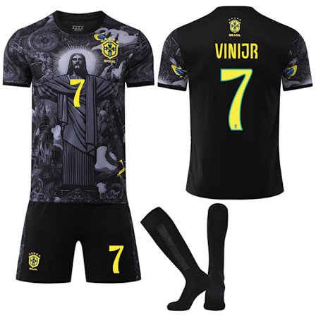 2025-2026 Brasilien Kortärmad Fotbollströja Barn Vuxen Med Strumpor No.7 VINI JR