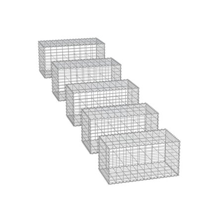 Sølv Rootz Gabion Sæt - Metal Mesh - Spiral Stick - Afstandskroge - Galvaniseret stål - 100 cm x 50 cm x 50 cm - 5 cm x 10 cm Maskestørrelse - 4 mm Tr