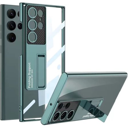 Plating Crystal Clear Case Kompatibel Med Samsung Galaxy S23 Ultra, Pc Skyddande Skal Med Inbyggt Stöd Grön