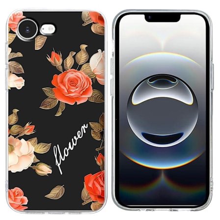 iPhone 16e Kotelo Pehmeä joustava puhelin takakansi kuvio tulostus - Musta Pohja Kukka