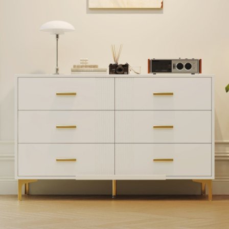 Elegant byrå med 6 lådor i vitt – Stilren förvaringslösning för vardagsrum och sovrum – 120×40×76 cm