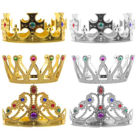 6 st. Födelsedagskronor Drottning och Kung Party Cosplay Krona Födelsedagsfest Dekoration för Fest Blandade Färger 60X15X11CM Assorted Color 