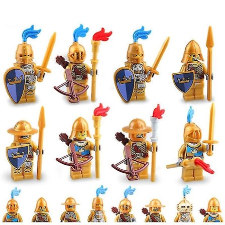 8 stk. Middelalderske Militære Ridderfigurer Byggeklosser Hjelmer Soldat Montering Leke