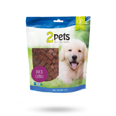 2pets Dogsnack Duck Cubes 400g - Matskåler, Hundegobiter & Tyggeben til hund & katt på Doggie.no