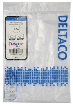 Deltaco USB4 gen3, USB-C - USB-C, 5A EPR, black, 0,8m