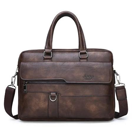 JEEP BULUO Männs Businessportfölj i Split Skin, Hög Kvalitet, Kontorsväskor för 14 tums Laptop, A4-Fil, Casual Man 8301-3 Brown