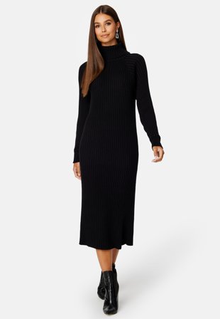 YAS Mavi Knit Midi Rollneck Dress Black Klær